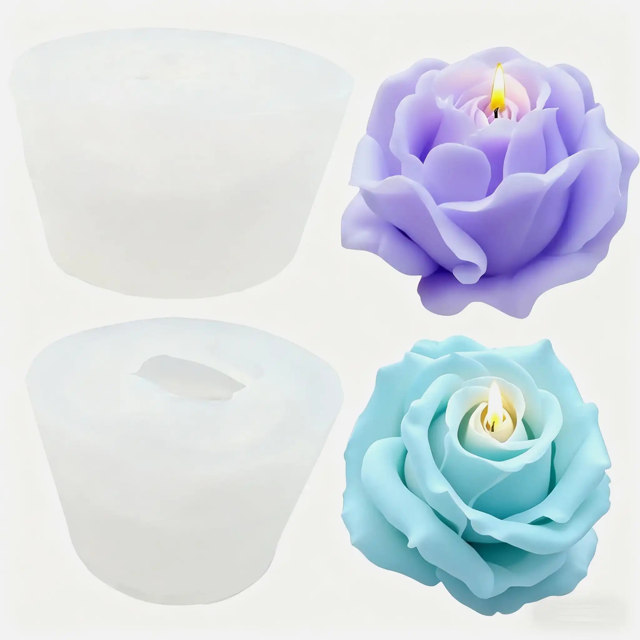 Soap Making Gifts - 2-Piece Romantic 3D Rose Silicone Candle